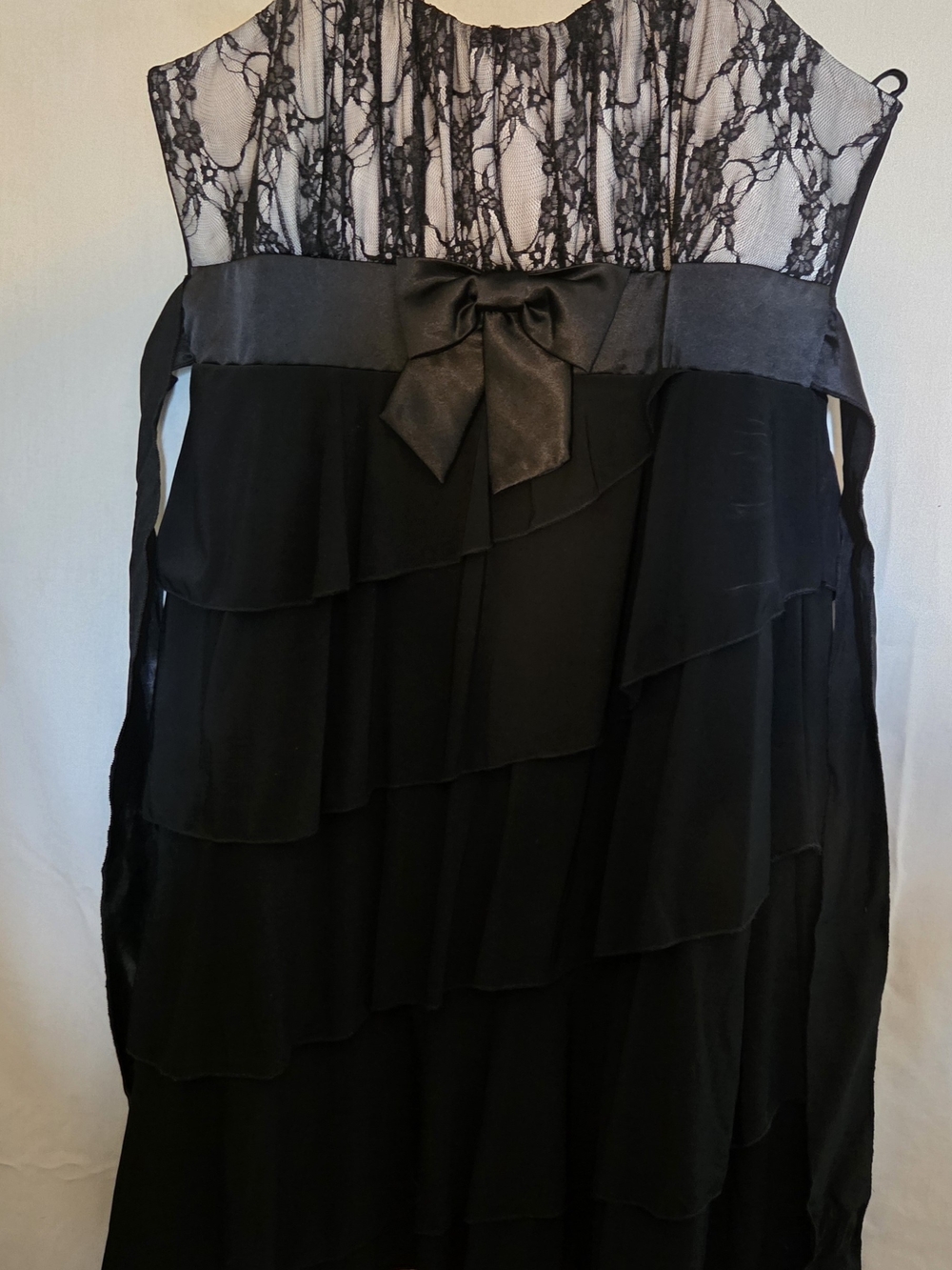 Deb Black Lace-Trim Layered Maxi Dress with Satin Bow
